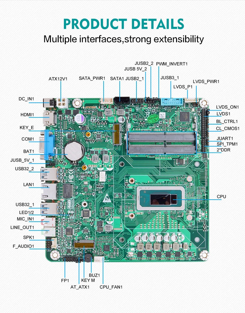 for X86 Industrial Motherboard Vending Machine 12th Gen I5-12450H 1 LAN 1 COM 2 DDR4 1 HD VGA DP LVDS eDP Mini ITX