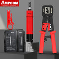 AMPCOM RJ45 Crimper Lan Tester Tool Set Ethernet Cable Stripper Punch Down Tool rj 45 rj11 Connectors 12 in 1 Cabling Repair Set