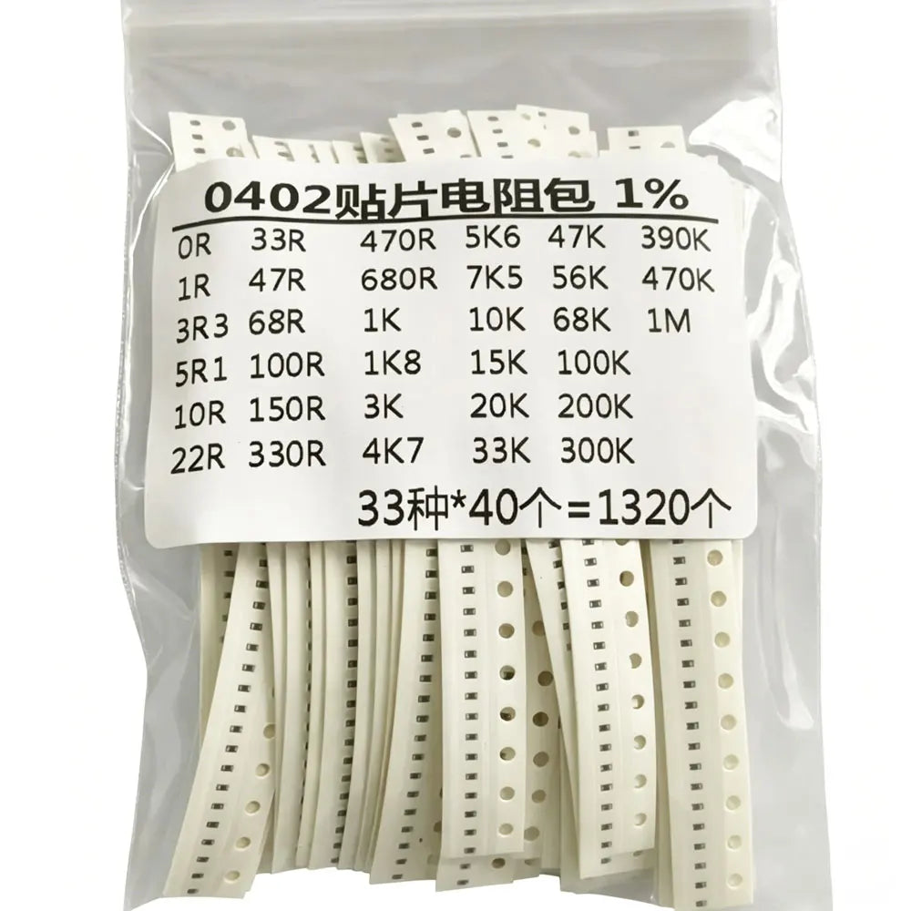 0201 0402 0603 0805 1206 1210 2512 Resistor Kit  33 ValuesX20=660PCS Pack Sample Kit Assorted 1K 10 150R 330 470 1.8 3 4.7k 5.1k