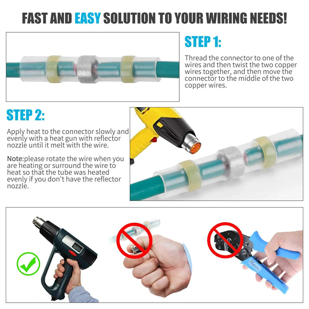 50-1000Pcs Heat Shrink Butt Crimp Terminals Waterproof Solder Seal Electrical Butt Connectors Wire Cable Splice Terminal Kit