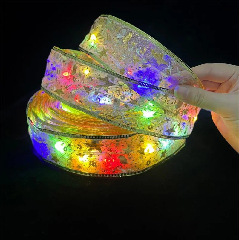 2026 Christmas Ribbon Fairy Light String 1-10m Merry Christmas Decorations Home Xmas Holiday Navidad New Year 2025