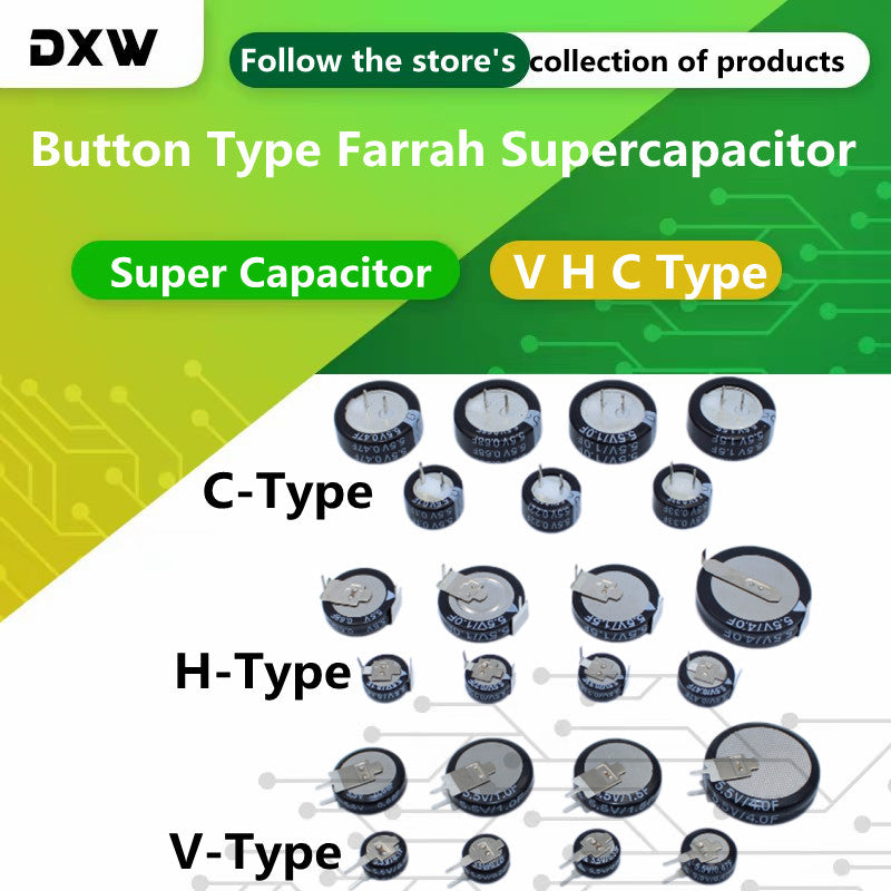 2PCS/Lot Super Capacitor 5.5V 0.1F 0.22F 0.33F 0.47F 0.68F 1F 1.5F 4.0F Button Type Farrah Supercapacitor VHC Type
