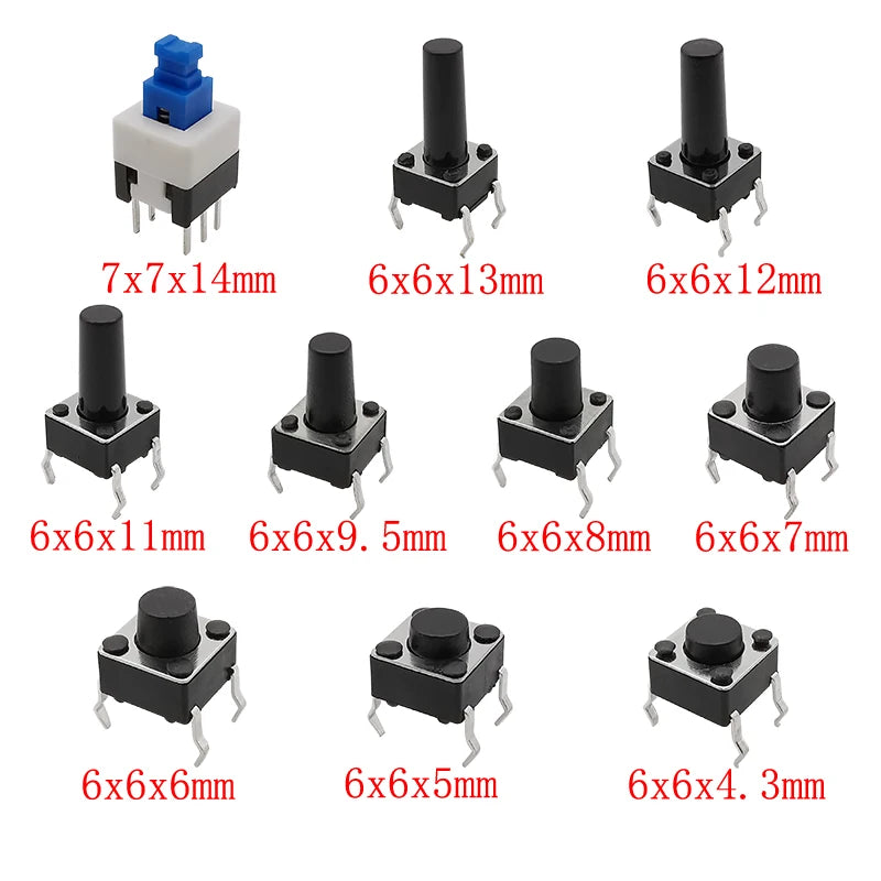 SMD Micro Tactile Push Button Switch Accessories Kit Car Remote Control Tablet Micro Momentary Key Touch Switch Assortment Set