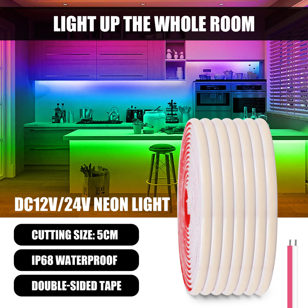IP68 Waterproof COB LED Strip Light 12V 24V Flexible LED Neon Tape 320LEDs/m High Density Linear Light Outdoor Swimming Pool