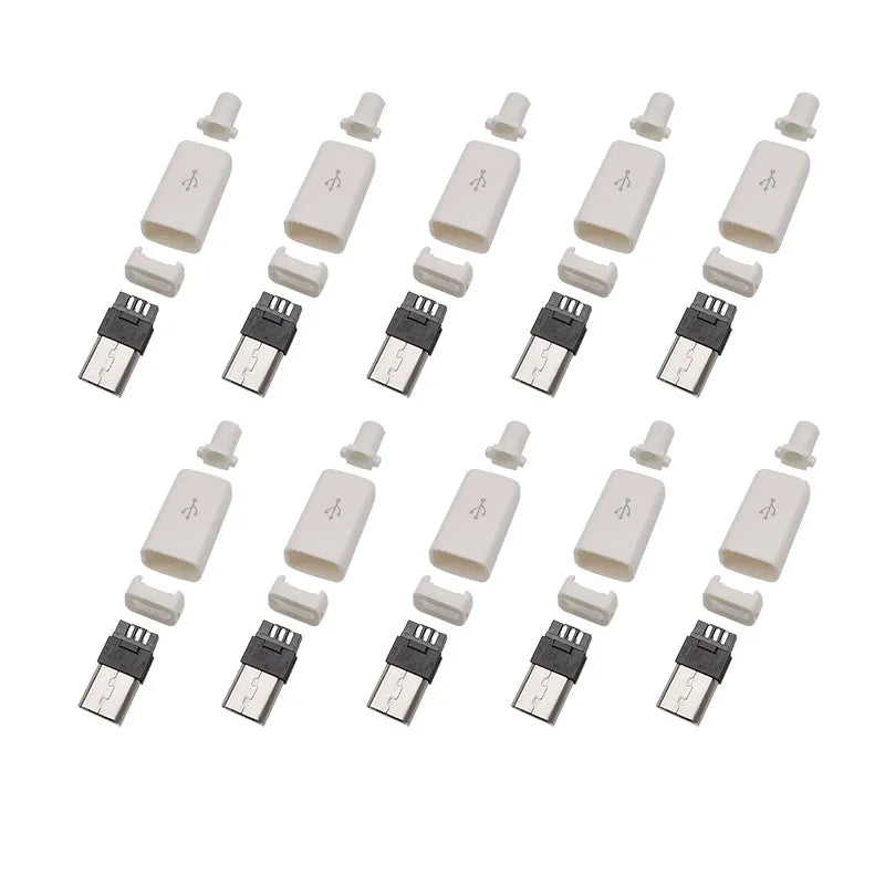 10Pcs Micro USB 5 Pin Soldering Type Male Plug Connector 5P MicroUSB Tail Charging Socket DIY Repair Plugs 4 in 1 Black White