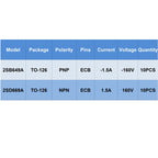 20PCS (10PCS 2SB649A + 10PCS 2SD669A) TO126 NPN PNP Transistor Kit Bipolar Junction Triode Tube Fets Integrated Circuits BJT