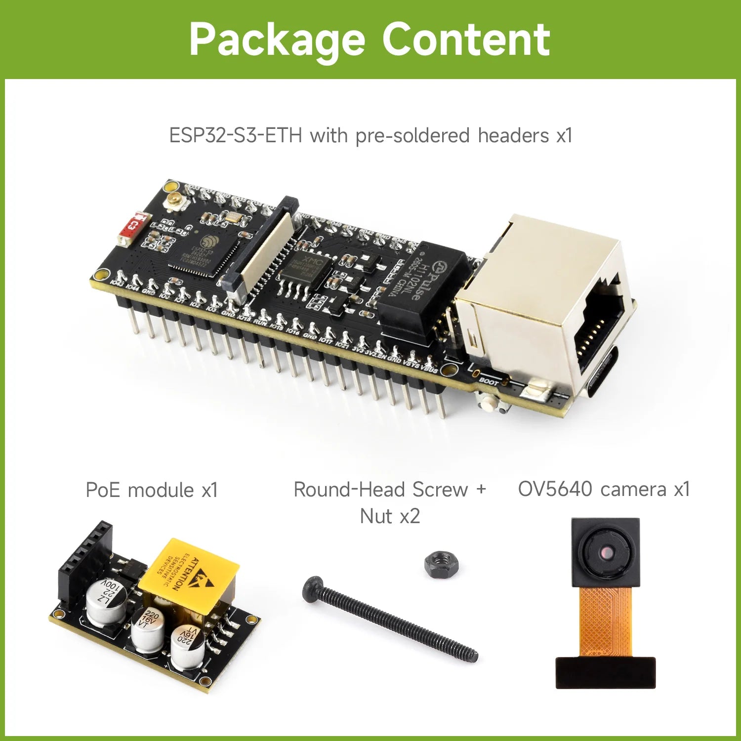 Waveshare ESP32-S3 ETH Development Board, Optional For PoE Module And Camera Module, Onboard TF Card Slot, Camera Interface