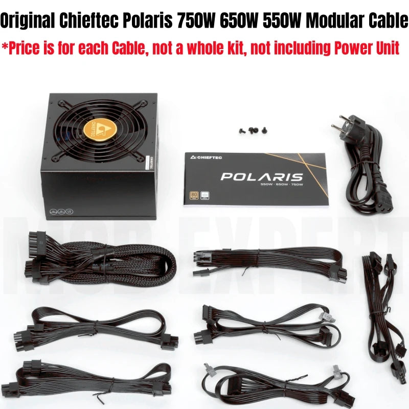 Modular Power Cable for Chieftec Polaris 750W 650W 550W GOLD Fully Modular Power, GPU PCIe 8Pin, CPU 4+4Pin, SATA Molex IDE 4Pin