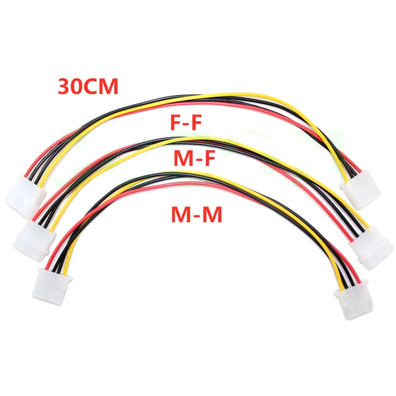 1pcs 30cm IDE 4-Pin Male to Female Extension Cable PC Power Supply Wire Housing Adapter Connector 5.08mm Pitch