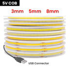 DC 5V USB COB Strip 3MM 5MM 8MM White/Pink/Red/White/Yellow/Ice Blue/Green Flexible Ribbon Rope Home Decor TV Backlight