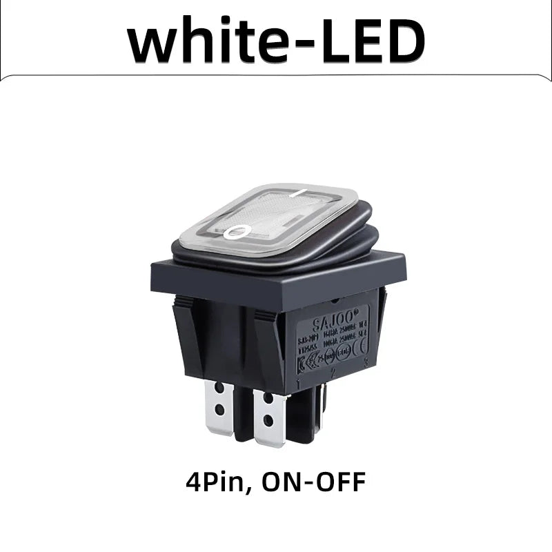 SAJOO Waterproof Rocker Switch KCD4 4Pin/6Pin DPDT With LED Lights Vehicle Boat Power Switch ON OFF 12V 24V 220V Size 22*30mm