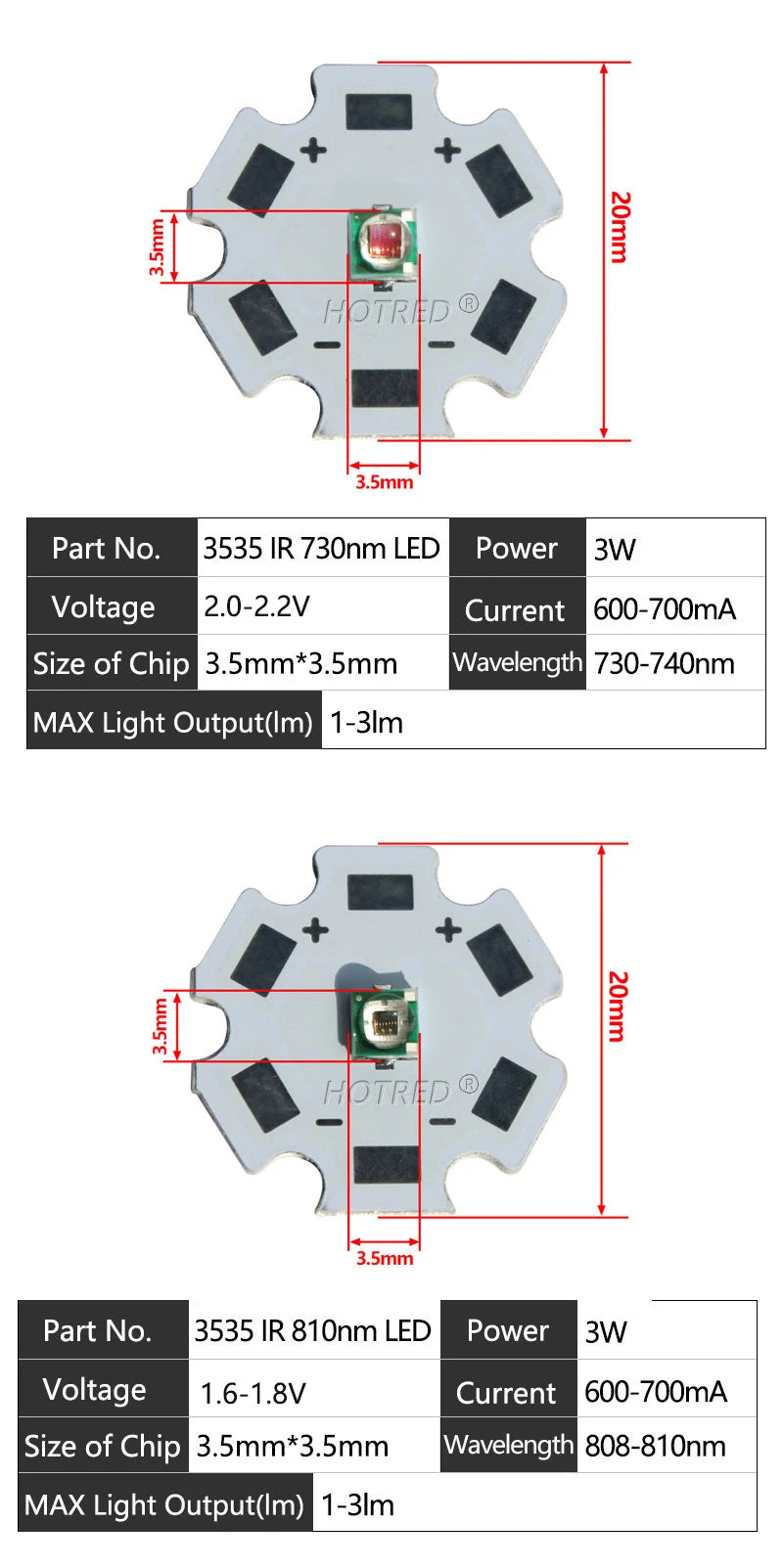 High Power LED Chip IR 730Nm 850Nm 940nm 3W 3535 LED Beads Emitter Light Infrared Radiation Bulb Laser Flashlight Night Vision C