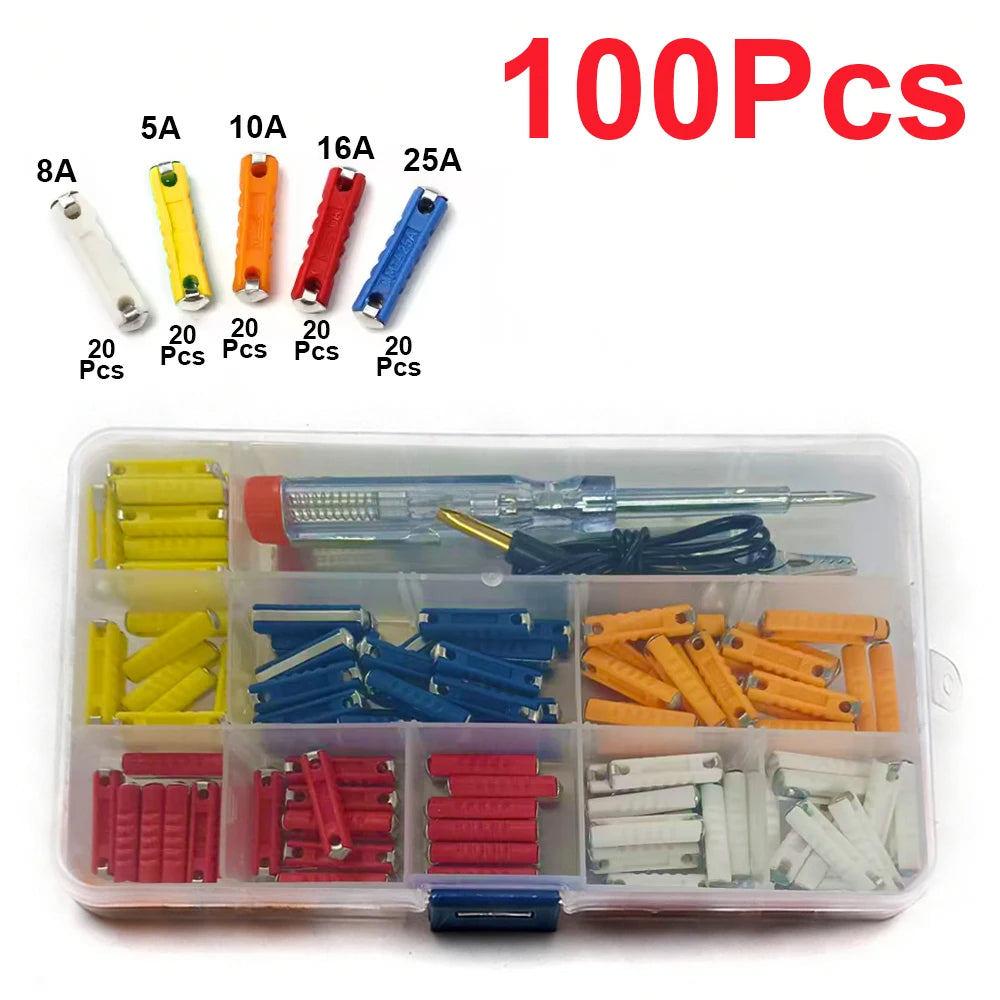 50/100/200 Pcs Continental Car Fuses Set European Bar Torpedo Fuse 5/8/10/16/25 AMP Automotive Circuits For Vintage Classic Cars