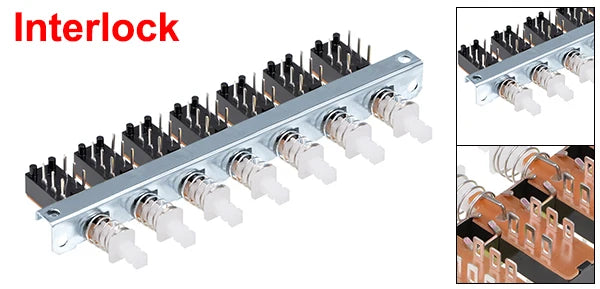 1Pc Interlock/Latching Push Button Switch Piano Type 6/12/18/24Pin 1/2/3/4/5/6/7/8 Row Straight Through Hole Straight Key Switch