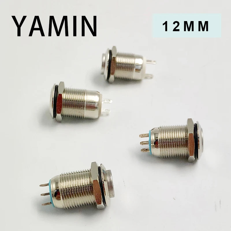 5pcs 12mm Metal Push Button Switch Self-locking Latching/Momentary Reset Waterproof High/Flat Round 2/3 pins Nickel plated brass
