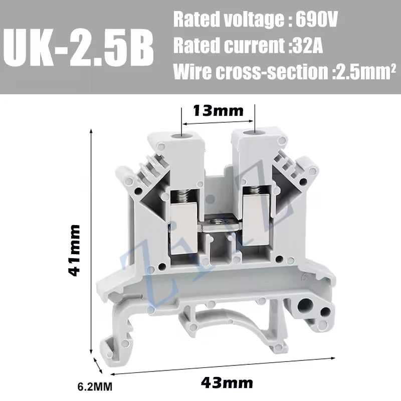 10Pcs UK 2.5 Terminal Block UK2.5B Screw Connection Connect Strip 2.5B 2.5mm² Cable Electrical Din Rail Wire Connector ZiiZ