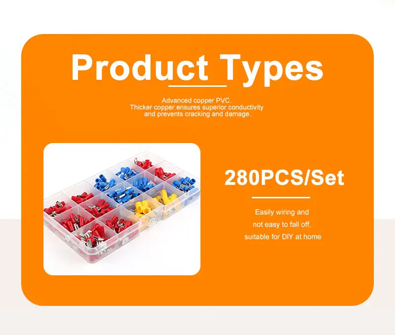 280PCS Wire Connector Kit Male Female Insulated Terminals Cold Crimp Terminals Assorted Crimp Terminals Spade