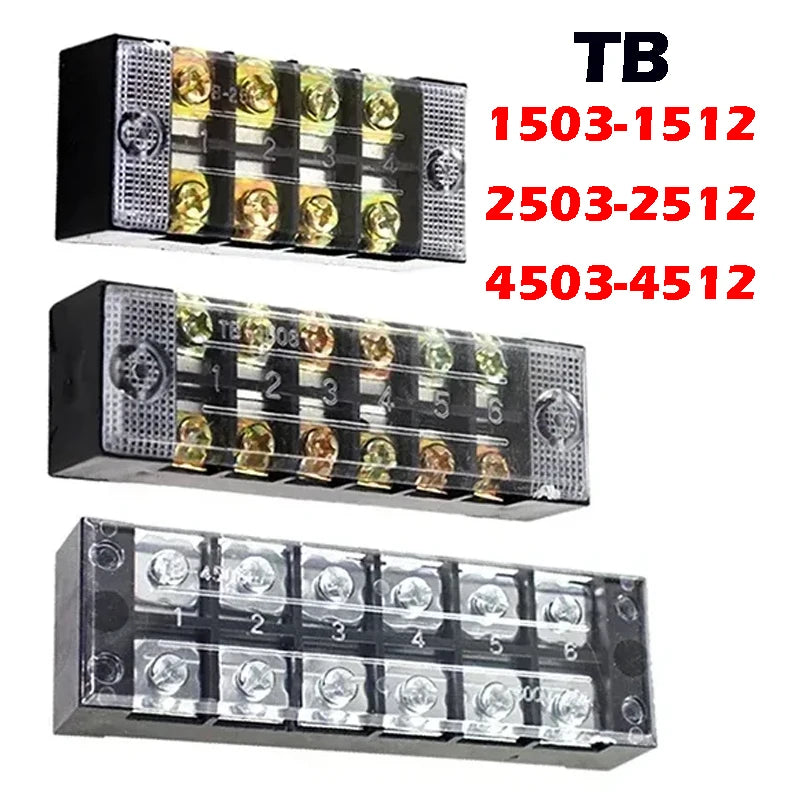 15A/25A/45A 600V Dual Row Barrier Screw Terminal Block Wire Connector TB Series 3/4/5/6/8/10/12 PIN Optional TB-1503 TB-2503