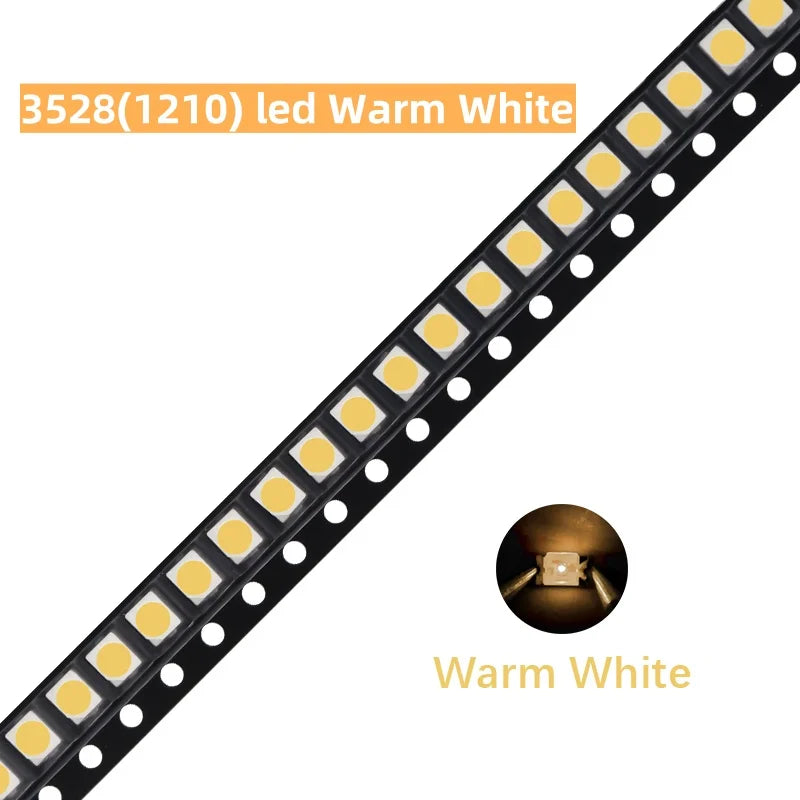 100Pcs 3528 SMD LED Diode Chip Warm White Red Green Blue Orange Yellow Pink UV Purple RGB PLCC2 PLCC-4 Lamp Light Beads Emitting
