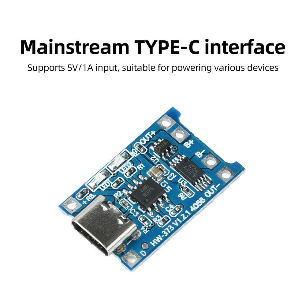 5pc Set Type-c Port 5v 1a 18650 Tp4056 Lithium Battery Charger Module Charging Board Charging Protection With Led Light