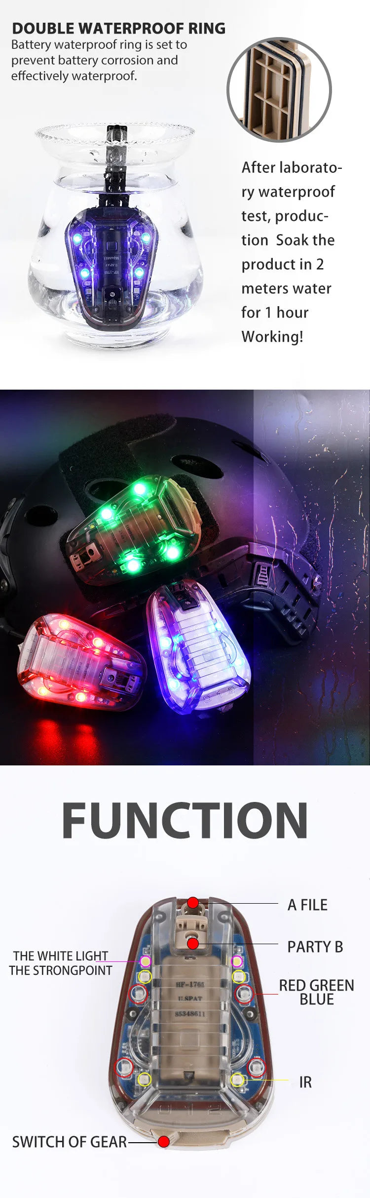 WADSN HEL STAR 6 GEN3 Airsoft Sport Helmet Light Blue Green Red IR Strobe Waterproof Outdoor Survival Safety Signal Flash LAMP