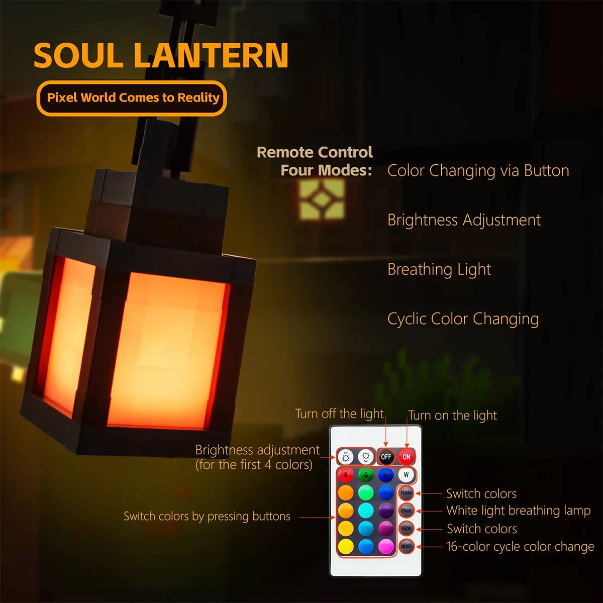 Pixel Design Led Night Light Type-C Rechargeable Remote Control Rgb Game Room Lights Multicolor Cartoon Style Lantern Wall Lamp