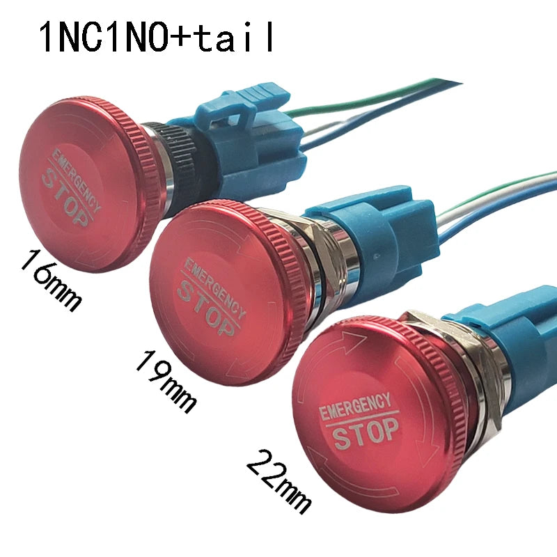 16mm 19mm 22mm Emergency Stop Metal Switch Mushroom Head Push Button Stop Switch 1NO1NC 2NO2NC Latching Switch Retention On Off