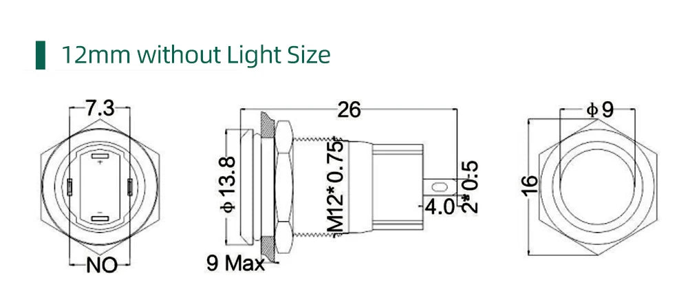 12/16mm Flat LED Illuminated Reset Latching Ring LED Metal Push Button Switch Waterproof On Off with Power Symbol