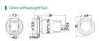 12/16mm Flat LED Illuminated Reset Latching Ring LED Metal Push Button Switch Waterproof On Off with Power Symbol
