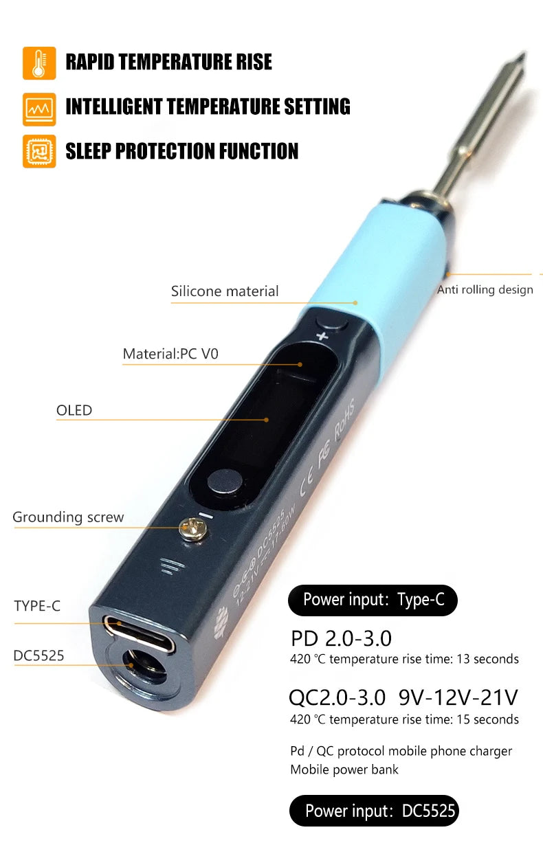 Pine64 Smart Mini Pinecil Soldering Iron With B2 BC2 KU C1 ILS I C4 D24 K Tips With DC power supply Storage Bag
