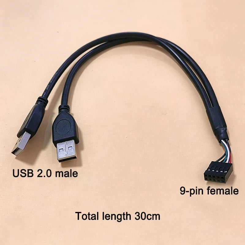 Motherboard 9-Pin to Dual USB 2.0 Female/Male Extension Cable 2.54mm Pin Header Connector for PC Case Front Panel 20cm/30cm/50cm
