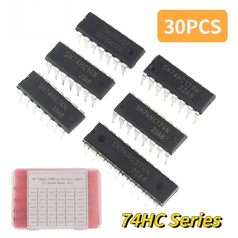30pcs Logic IC Integrated Circuit 74HC Series Assortment Kit 74HC595 74HC573 74HC393 74HC00 74HC30 DIP Register Chip Driver