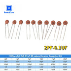 300pcs Ceramic Capacitor Kit 2PF-0.1UF 30Values*10pcs Capacitance Assorted Set DIY Sample Pack