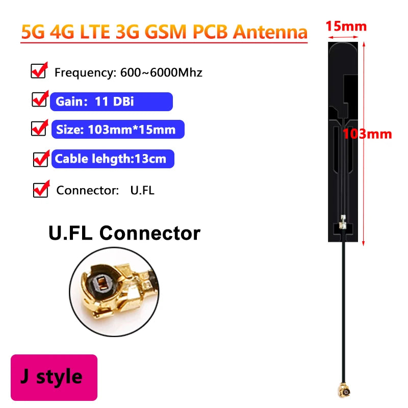 10PCS OEM Full Band 5G 4G LTE 3G GSM 600~6000Mhz WIFI built in PCB FPC Antenna Wifi antenna omnidirecational IPX/U.FL connector