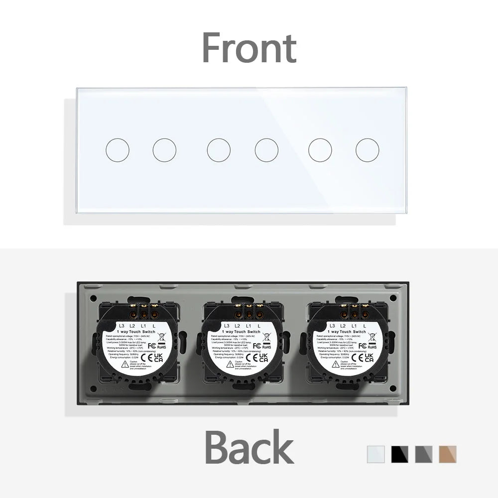 TAWOIA EU Triple 1/2/3/4 Gang 1/2 Way Wall Touch Light Switch 228mm Waterproof Backlight Sensor On/Off Switches
