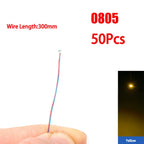 50pcs/bag 0402 0603 0805 1206 SMD Lamp Wired Micro Litz Led Pre-Soldered Chip Wired 30cm 3V DIY Railway Models Scenes Toy Light
