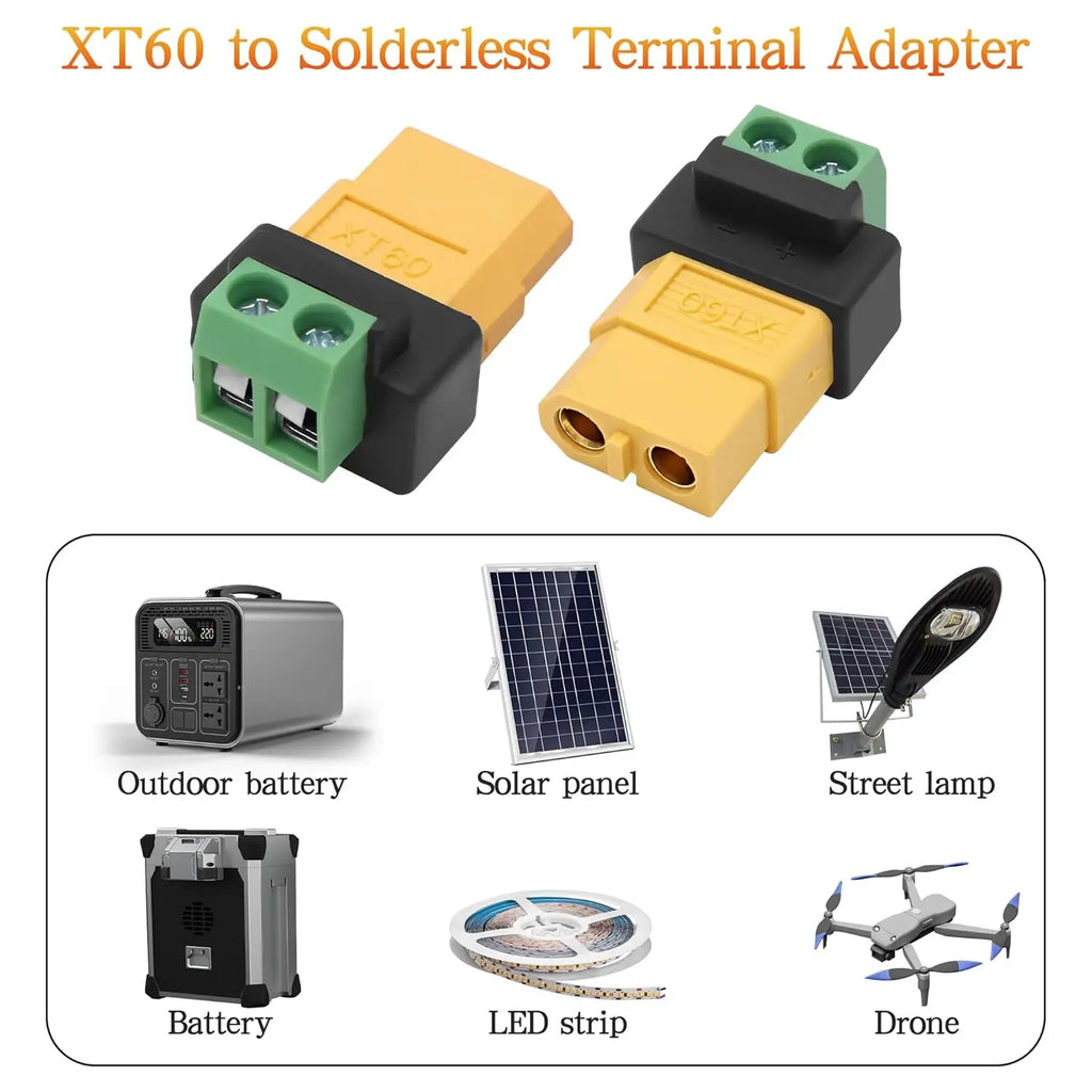 10/8/6/1PCS XT60 Connectors Screw Terminal Adapter XT60 Male/Female To 2PIN Solderless Power Plugs for Solar Panels Drone