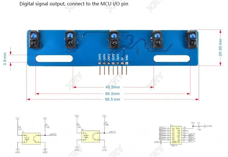 XRY 5-Way Black and White Line Identification Sensor Module Tracking Intelligent Car Infrared Sensor TCRT5000