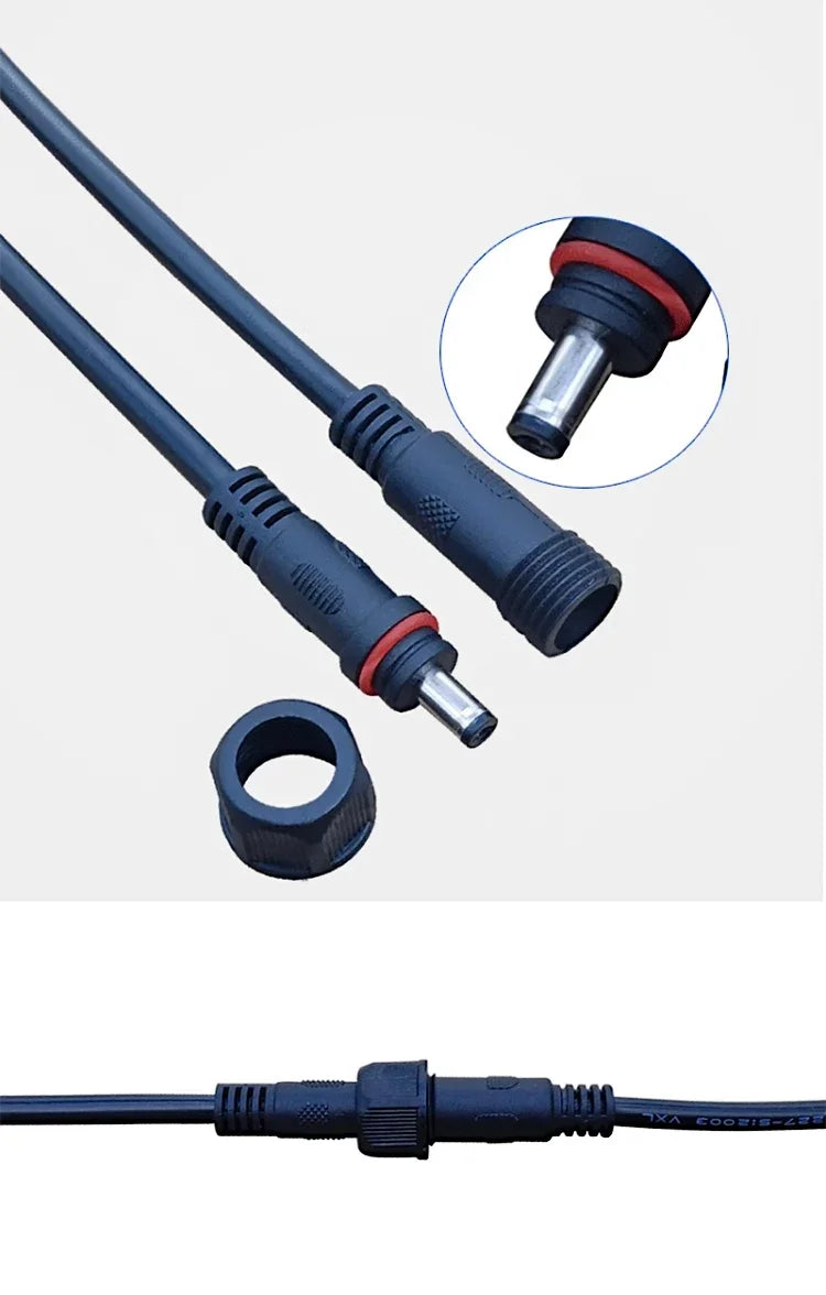 12V DC Power Plug 55*21mm 2Pin Waterproof Connector Male Female Terminal Butt Joint Monitoring Line 1-5M Extension Cord IP67