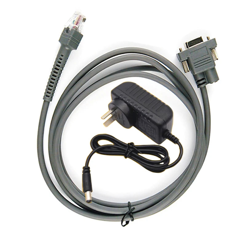 2/3/5M RS232 Straight Harness AC Adapter US EU Plug Power Supply Zebra Symbol LS2208 LS4208 LS9208 Barcode Scanner Serial Cable