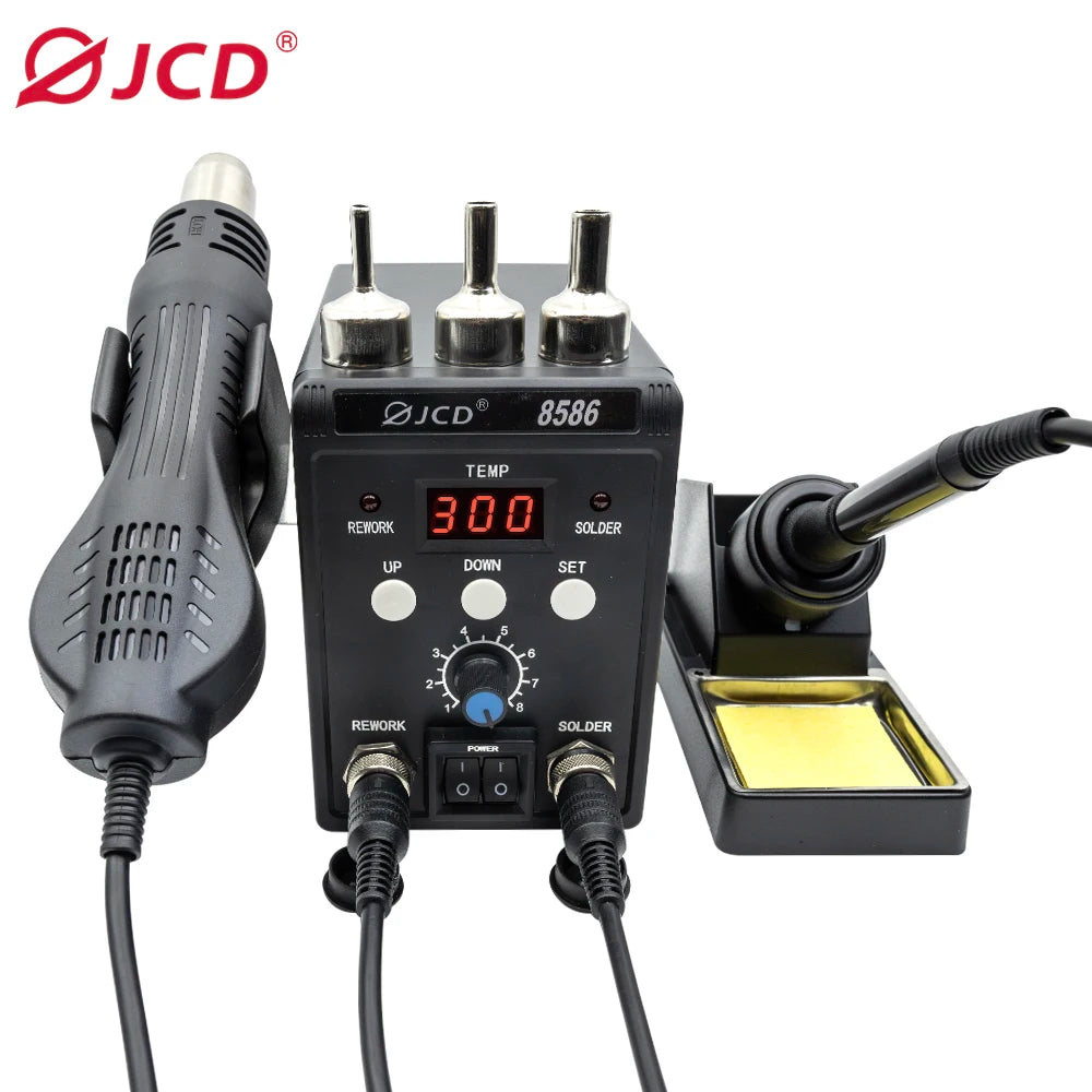JCD 750W Soldering Station 8586 LCD Digital Display SMD Rework Hot Air Gun Soldering Iron 220V 110V ESD Welding Repair Tools
