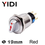19mm 2 3 Position Metal Selector Rotary Switch Latching Push Button Switch SPDT with 12V LED Illuminated Switch 1NO1NC ON OFF