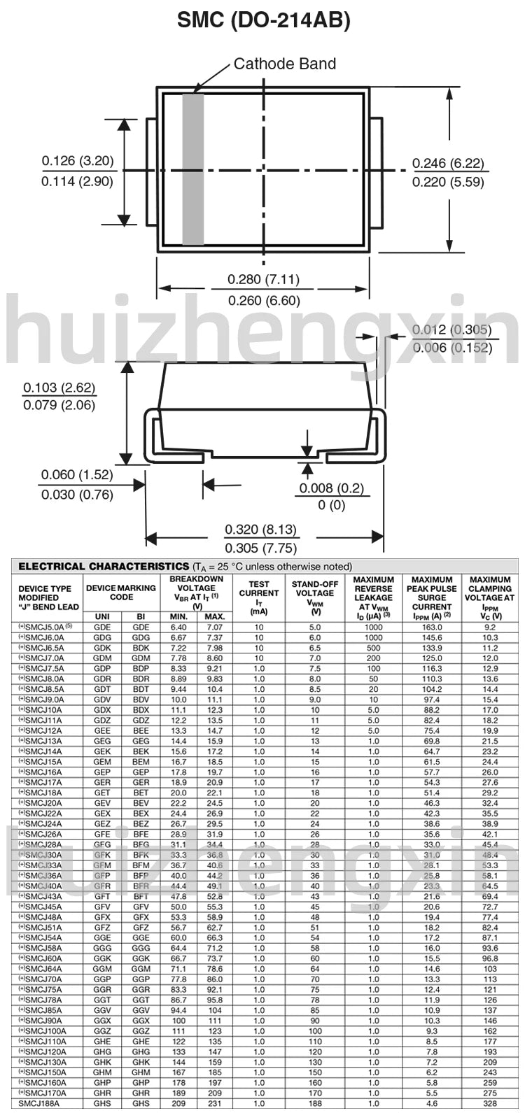 10PCS SMCJ5.0A/CA 6.0 6.5 7.0 7.5 8.0 8.5 9.0 10 11 12 13 14 15 16 17 18A/CA-E3/61 TVS diode DO-214AB/SMC