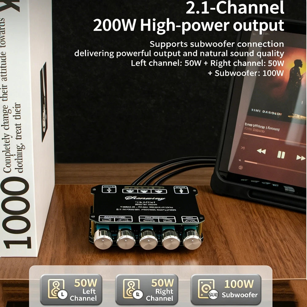 KEBIDU 2.1 Channel Digital Audio Amplifier 200W Bluetooth Audio Amplifier Board Module 12/24V Subwoofer Stereo HiFi Amp Speaker
