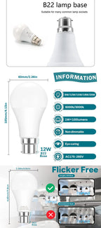 4PCS Radar Motion Sensor Light Bulb B22 220V 6W 9W 12W 15W 18W 20W Auto ON/OFF LED Night Light Bedroom Garden LED Bulbs For Home