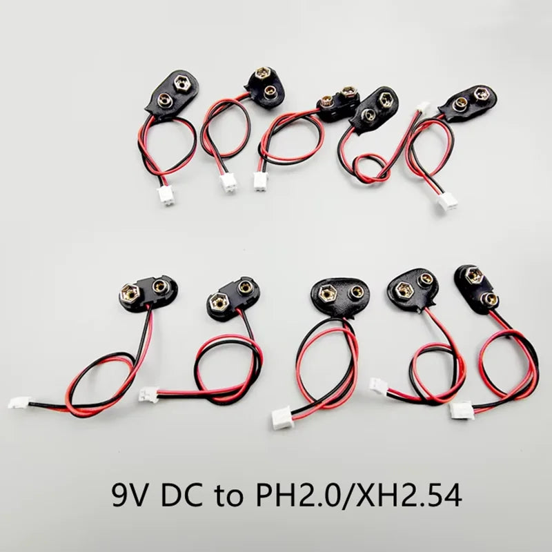 5Pcs 9V Battery Clip to XH2.54 PH2.0 2Pin Terminal Wire 15cm DC Power Adapter Cable Red Black