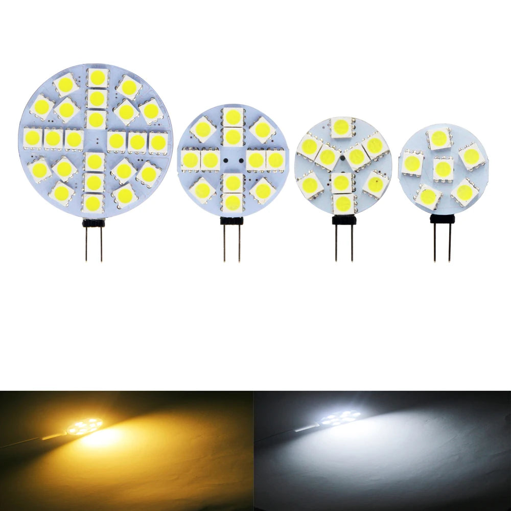 G4 LED Bulbs DC 12V 5050 SMD 1.2W 2.4W 5W 120 Degree Bi-pin Cold Warm White Halogen Replacement Lamp