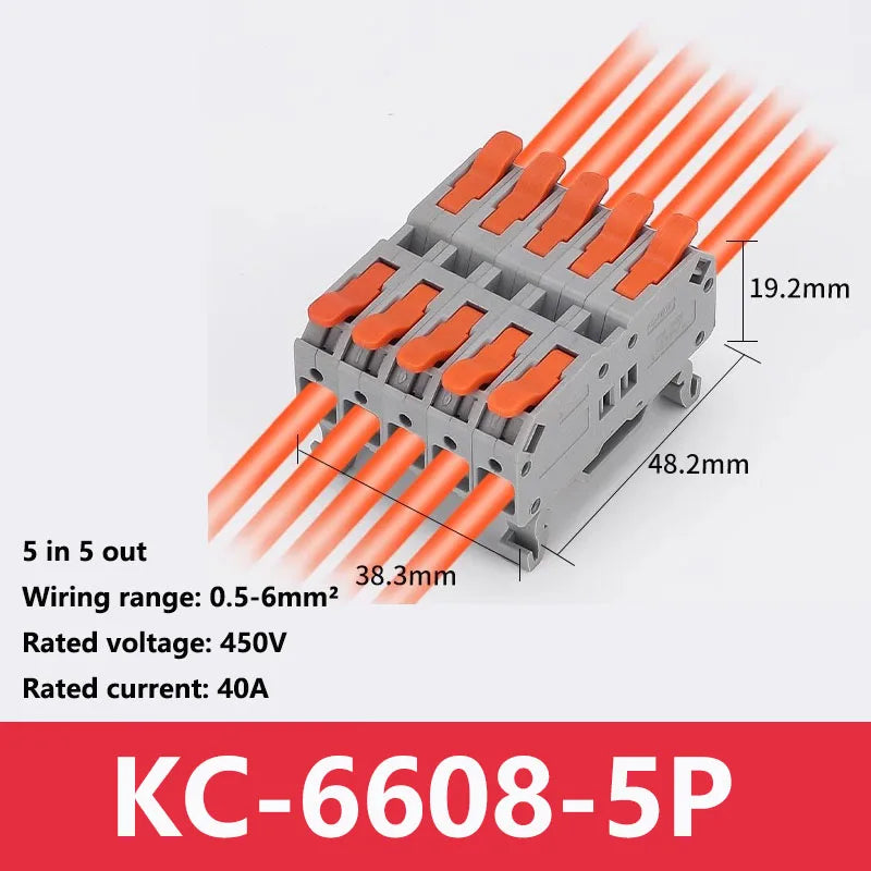 Fast Wire Connectors Universal Compact Terminal Block 6mm2 DIN Rail type Terminal 2 3 4 5 Pin Push-In Terminal Block With Lever