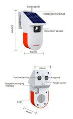 Microwave Solar PIR Sensor Welcome Ring Doorbell Infrared Motion Alarm Detector for Door Bell, Anti Theft Intruder Home Security