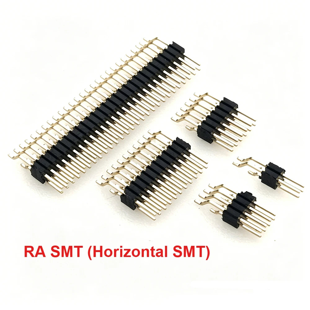100pcs 1.27mm 2*2/3/4/5/6/8/40/50P Double Row Straight/RA 90d/Vertical SMD/Horizontal RASMT Gold-Plated Rohs PCB Male Pin Header